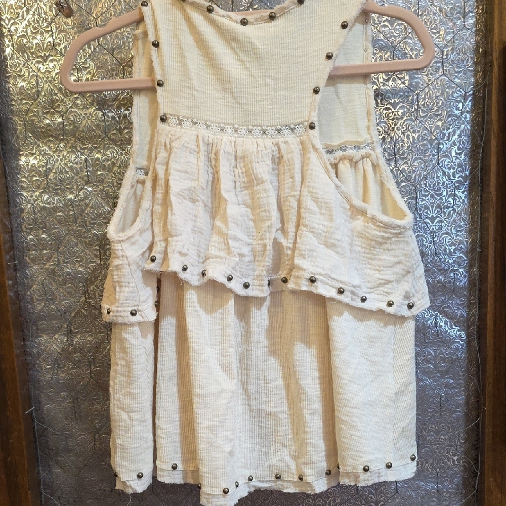 POL Cream Textured Top Or Vest Rivets Lace And Ruffles - Picture 6 of 6